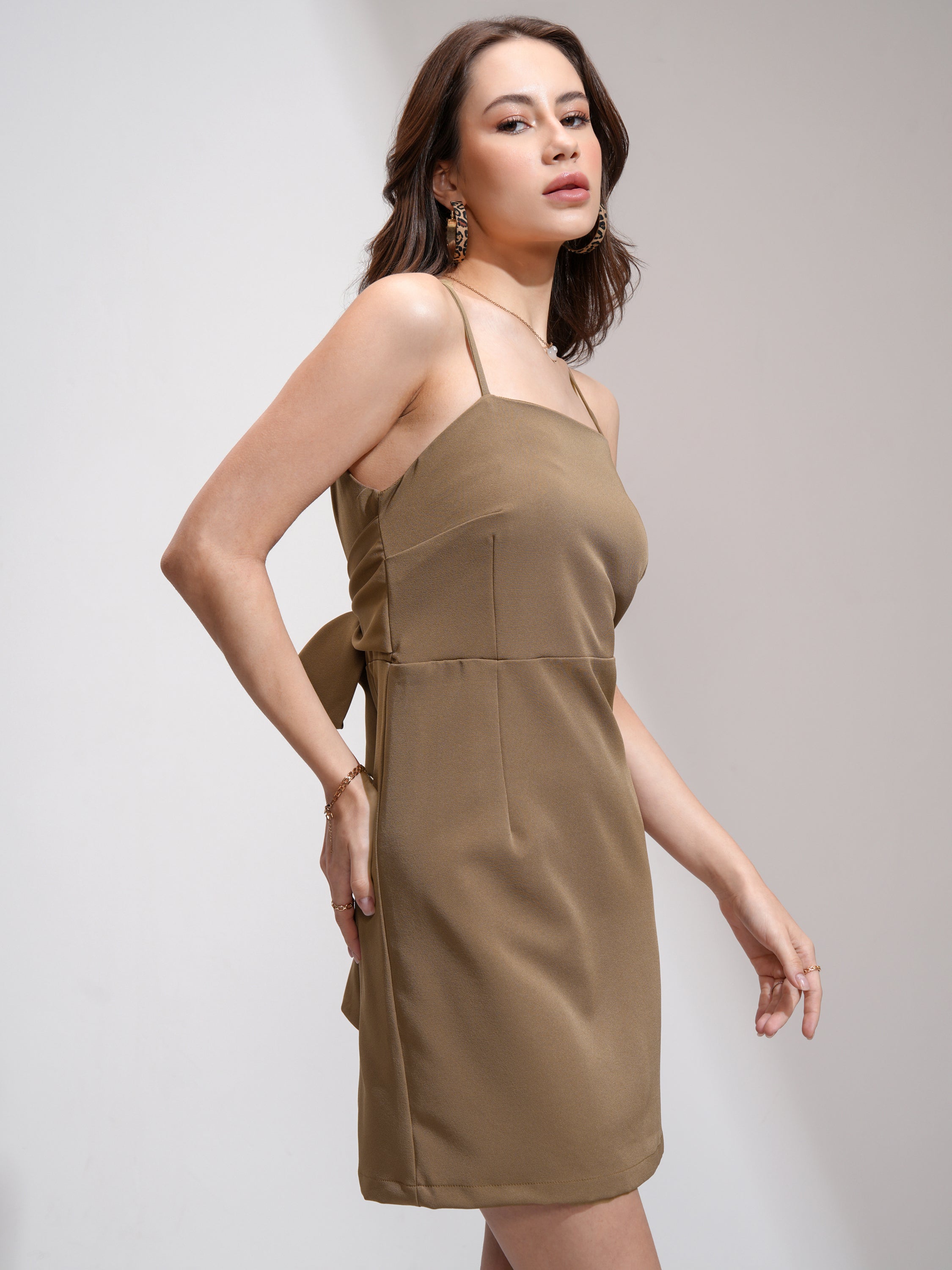 Tokyo Talkies Women Khaki Solid Fit And Flare Dress - Khaki - Image 6