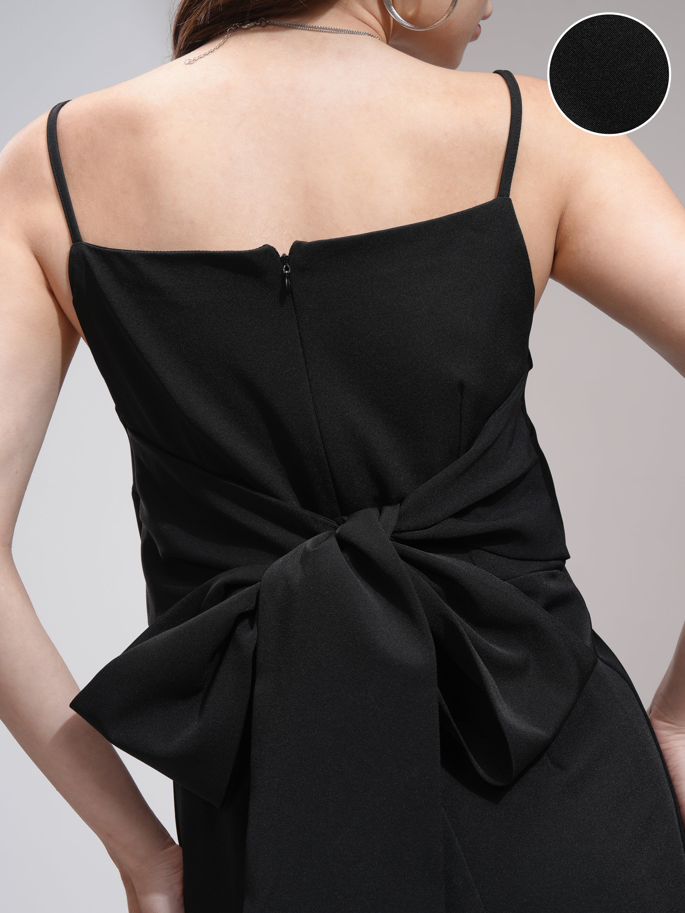 Tokyo Talkies Women Black Solid Fit And Flare Dress - Black - Image 5