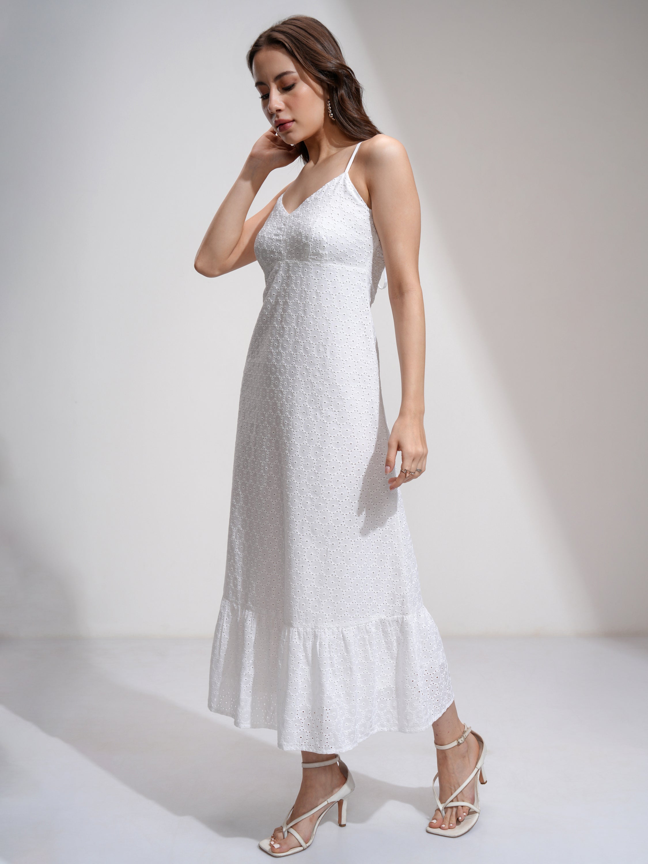 Tokyo Talkies Women White Self Design Fit And Flare Dress - White - Image 2