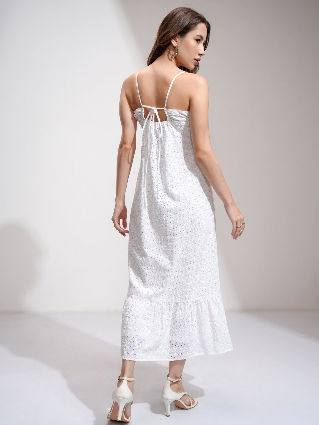 Tokyo Talkies Women White Self Design Fit And Flare Dress - White - Image 3