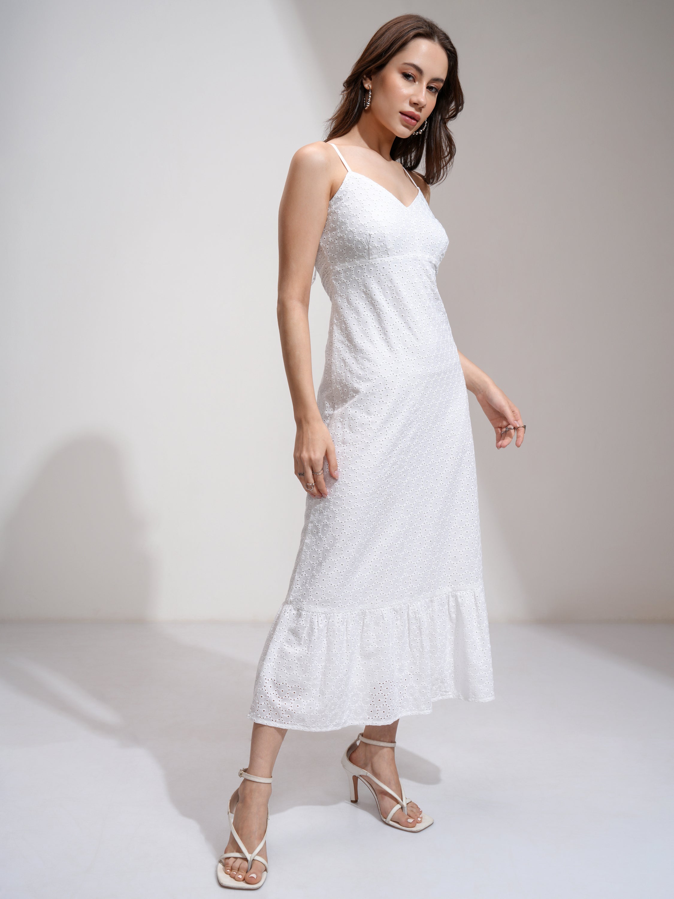 Tokyo Talkies Women White Self Design Fit And Flare Dress - White - Image 4
