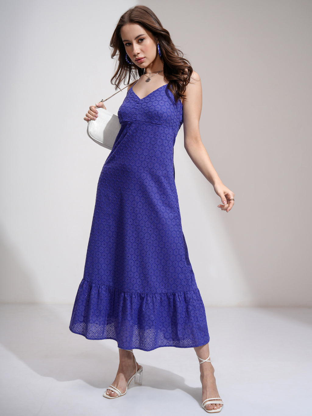 Tokyo Talkies Women Blue Self Design Fit and Flare Dress - Blue - Image 1