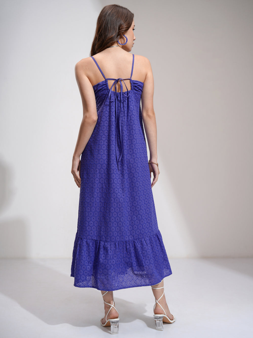 Tokyo Talkies Women Blue Self Design Fit and Flare Dress - Blue - Image 3