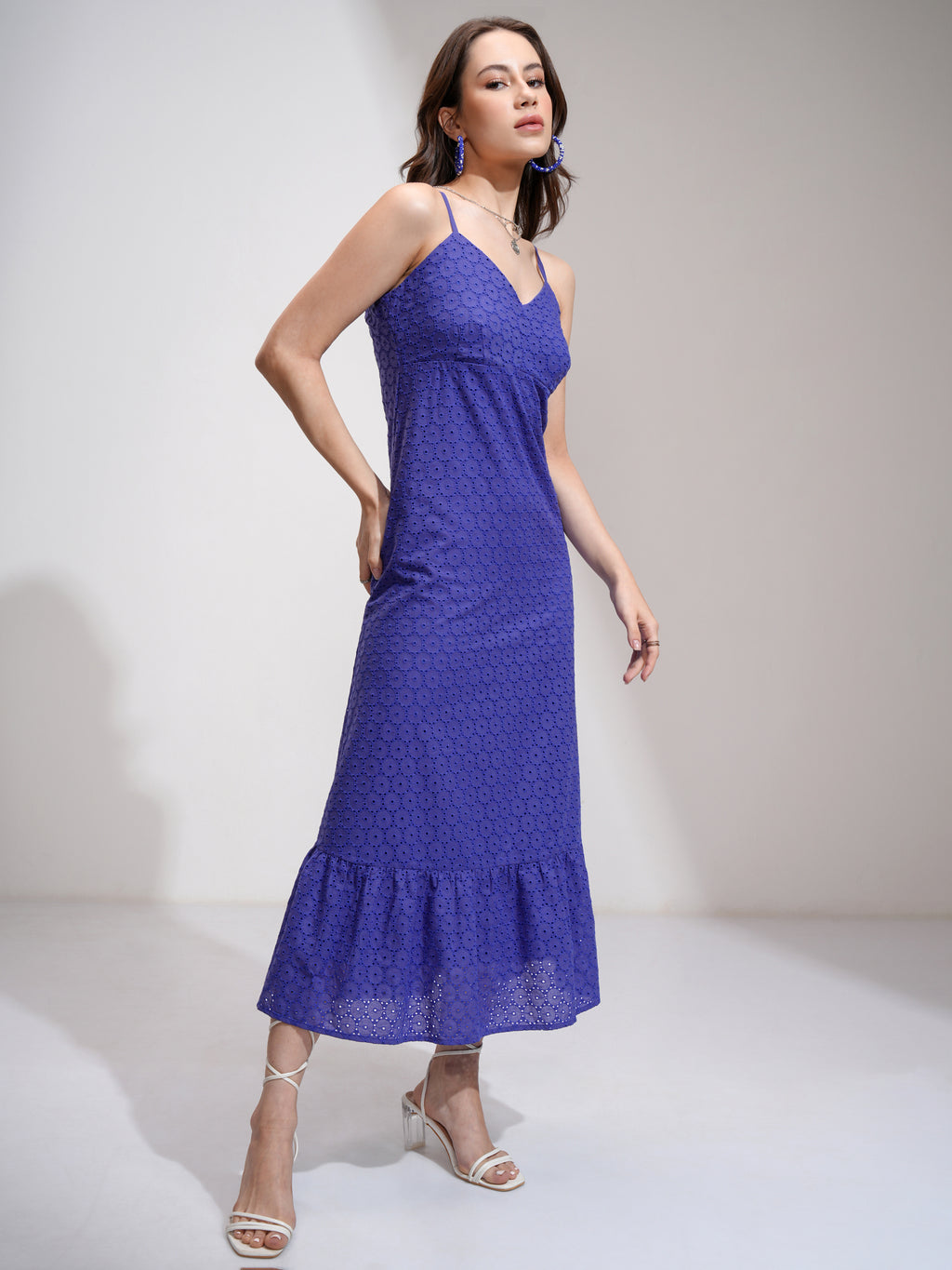 Tokyo Talkies Women Blue Self Design Fit and Flare Dress - Blue - Image 4