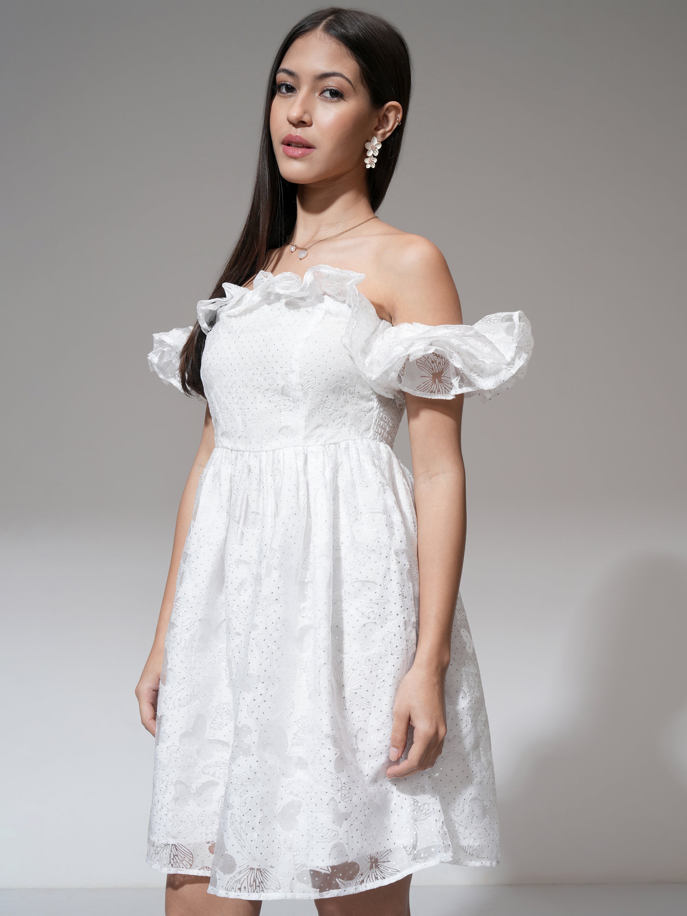 Tokyo Talkies Women White Printed Fit and Flare Dress - White - Image 4