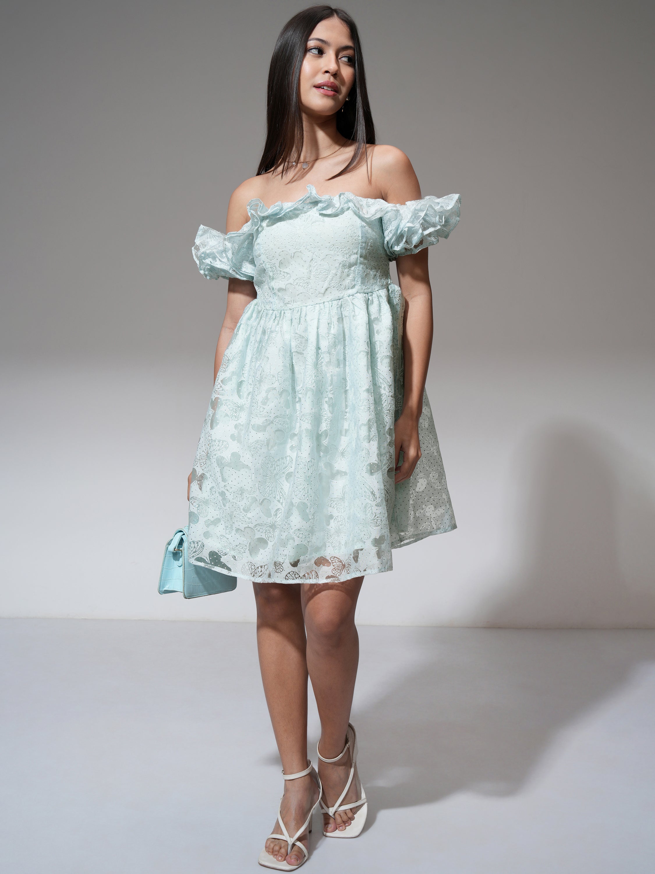 Tokyo Talkies Women Blue Printed Fit and Flare Dress - Blue - Image 2