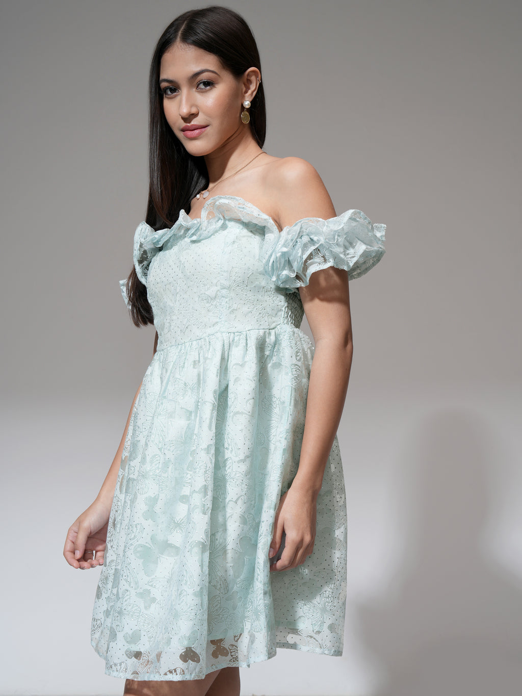 Tokyo Talkies Women Blue Printed Fit and Flare Dress - Blue - Image 4