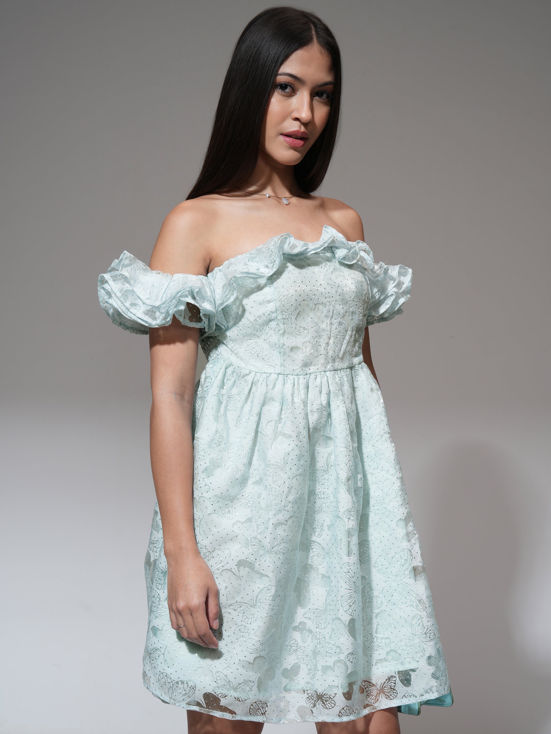 Tokyo Talkies Women Blue Printed Fit and Flare Dress - Blue - Image 6