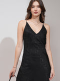 Tokyo Talkies Women Black Self Design Maxi Dress - Black - Image 1