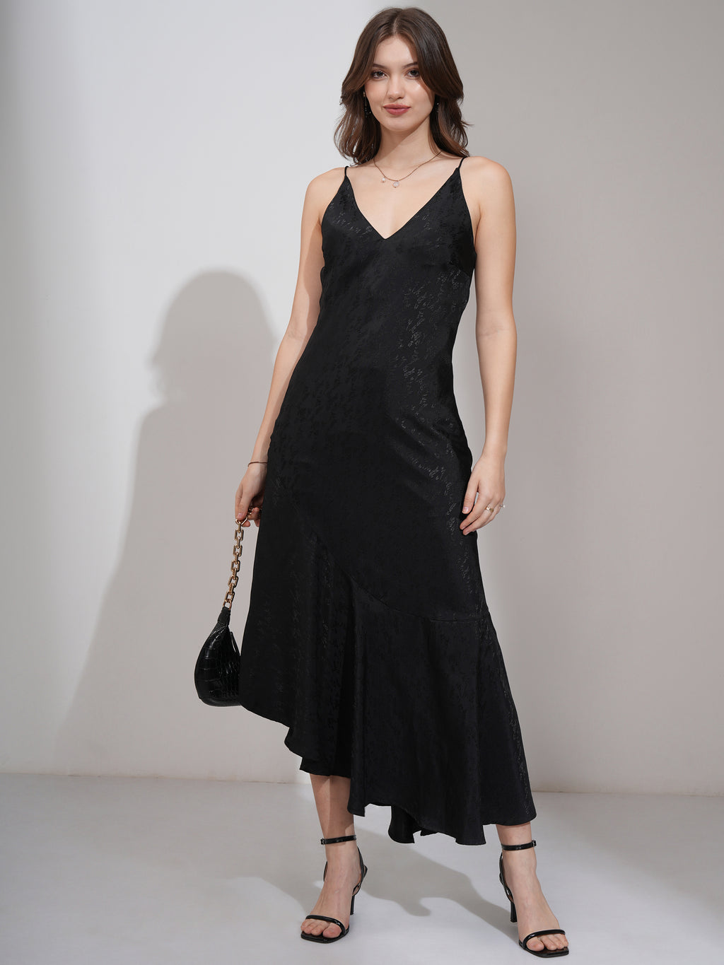 Tokyo Talkies Women Black Self Design Maxi Dress - Black - Image 2