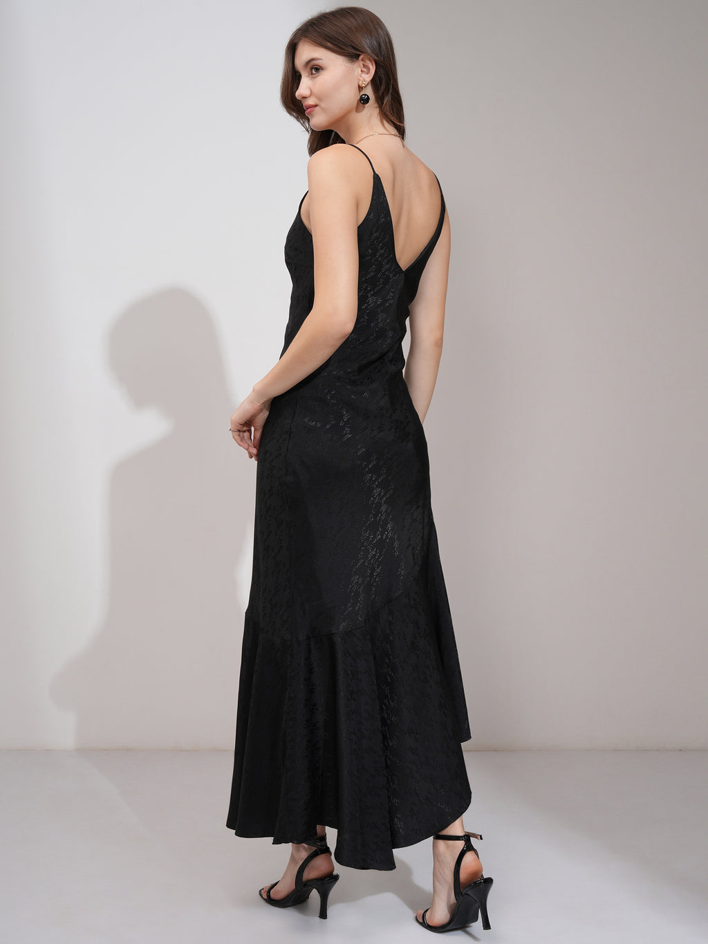 Tokyo Talkies Women Black Self Design Maxi Dress - Black - Image 3