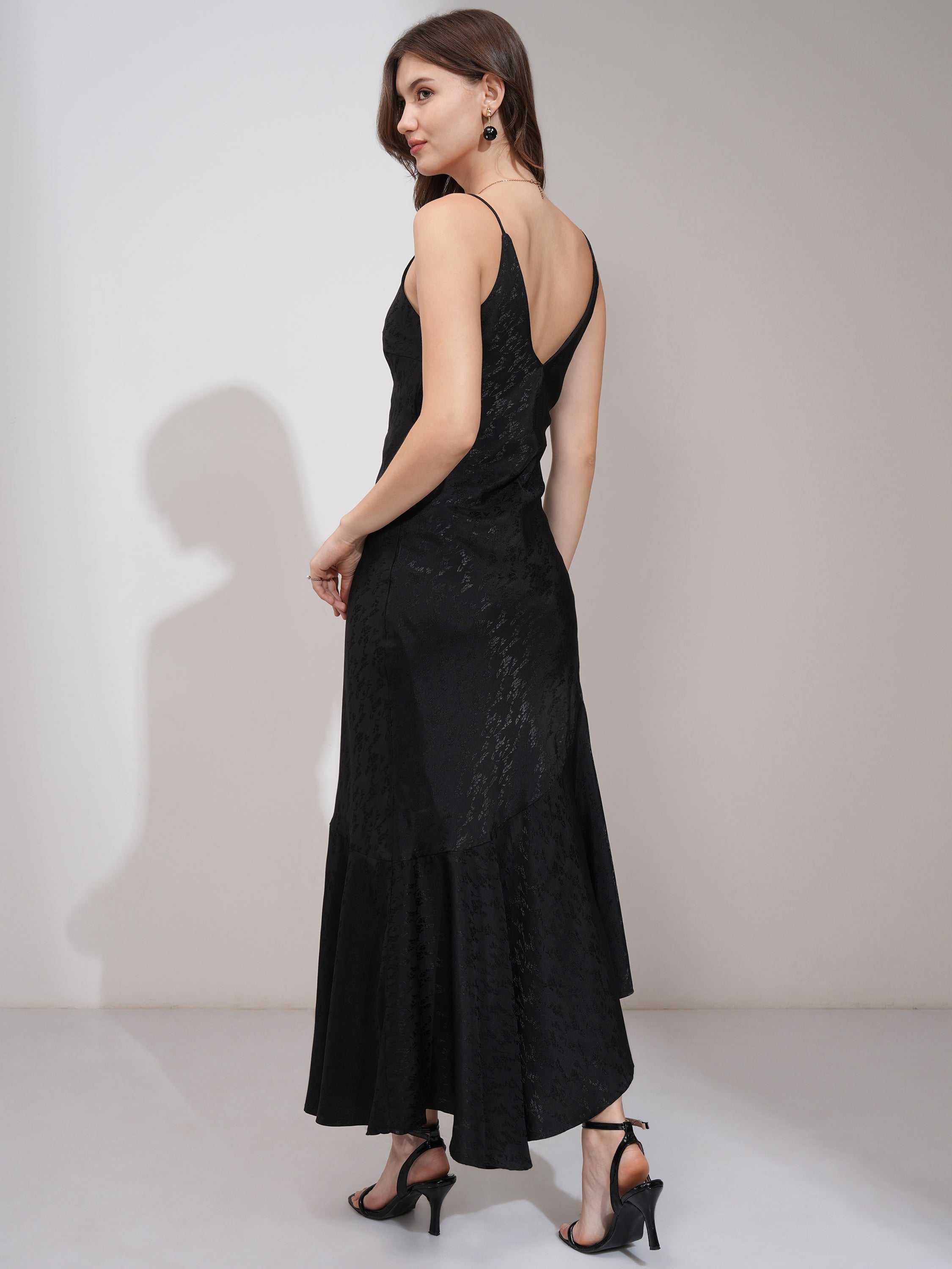 Tokyo Talkies Women Black Self Design Maxi Dress - Black - Image 3