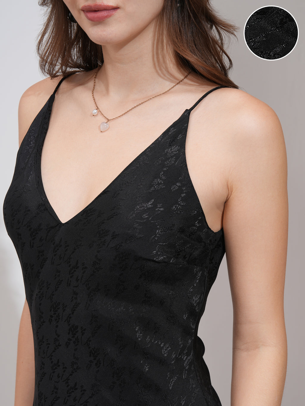 Tokyo Talkies Women Black Self Design Maxi Dress - Black - Image 5