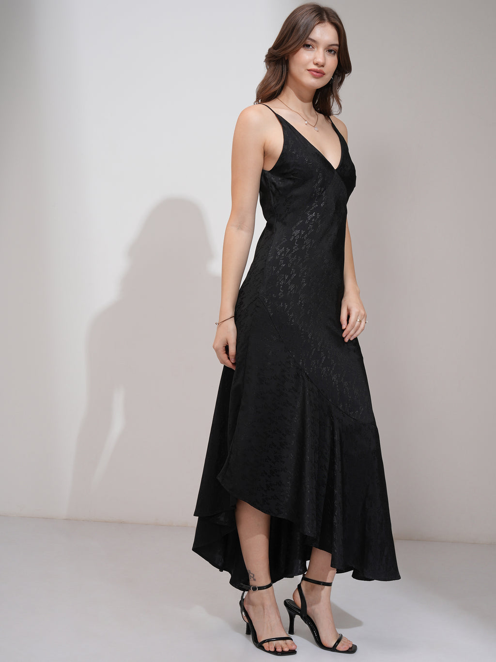 Tokyo Talkies Women Black Self Design Maxi Dress - Black - Image 6