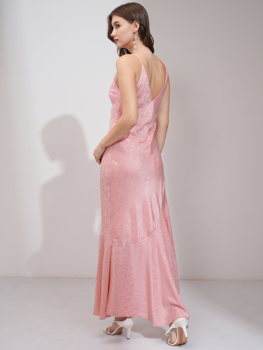 Tokyo Talkies Women Pink Self Design Maxi Dress - Pink - Image 3