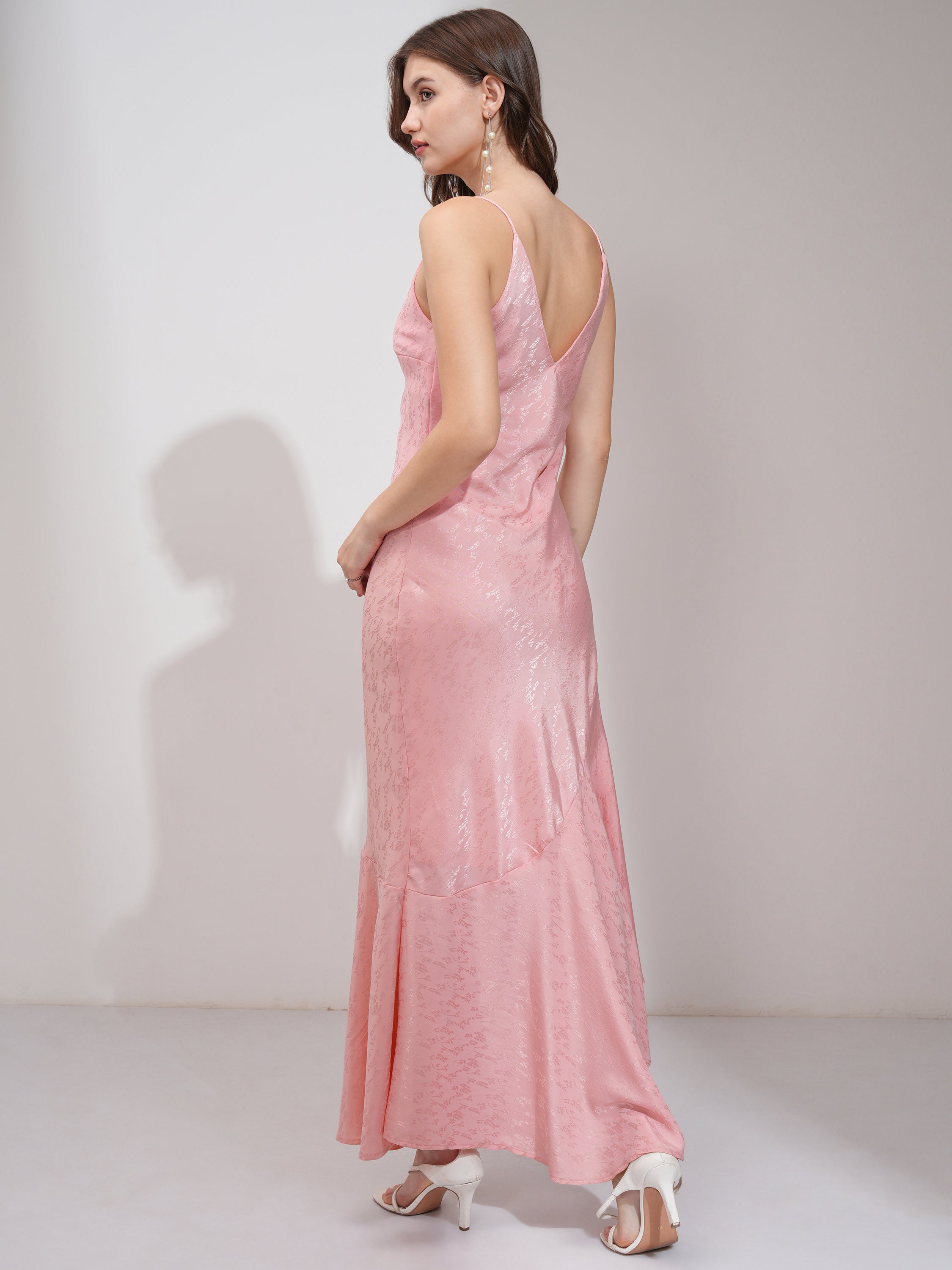 Tokyo Talkies Women Pink Self Design Maxi Dress - Pink - Image 3