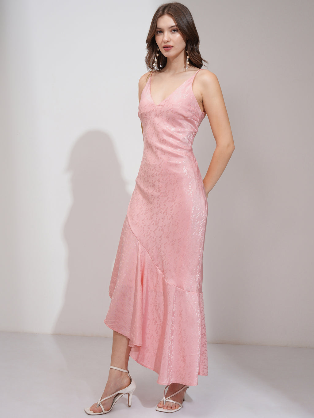 Tokyo Talkies Women Pink Self Design Maxi Dress - Pink - Image 4