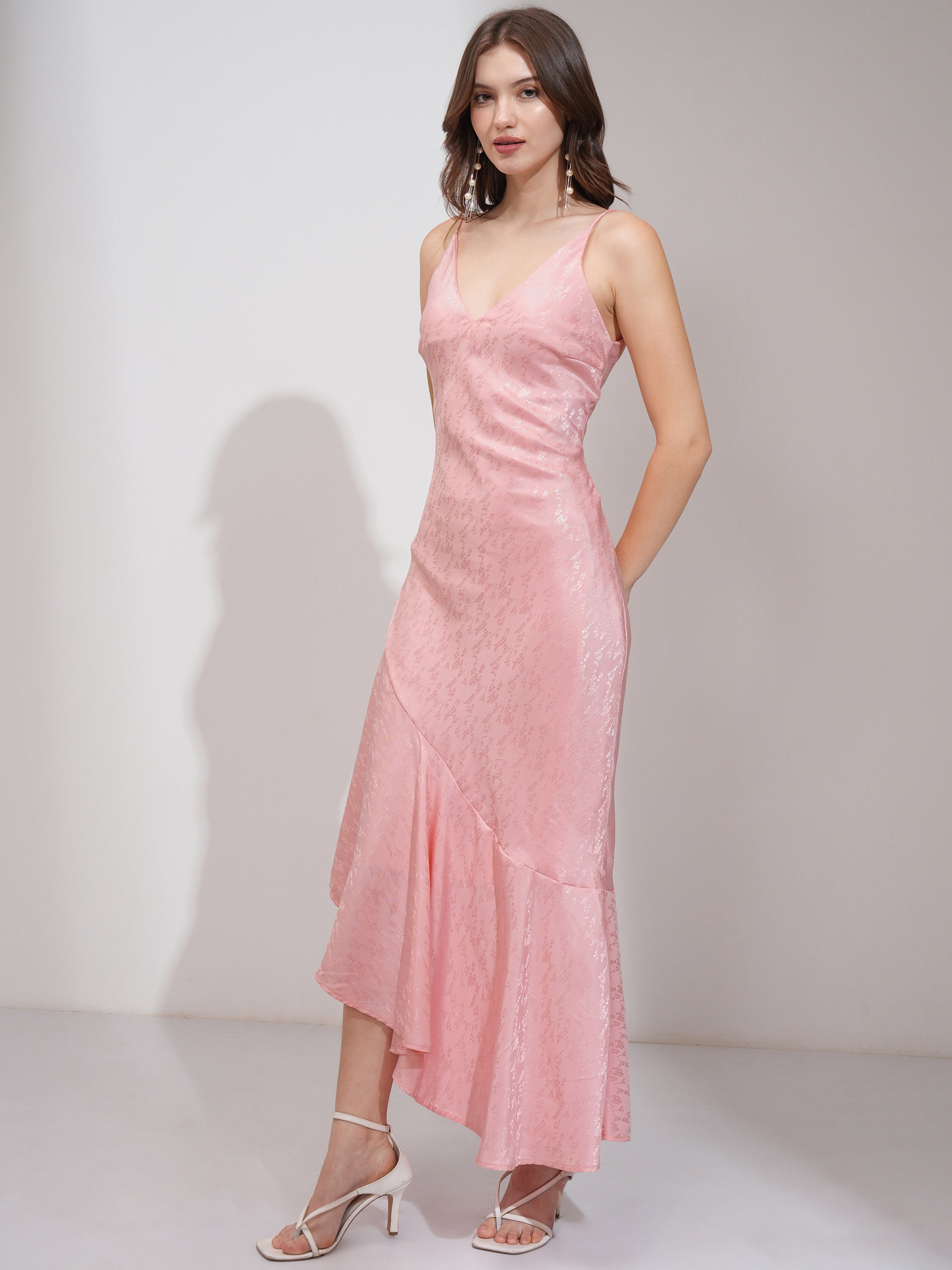 Tokyo Talkies Women Pink Self Design Maxi Dress - Pink - Image 4
