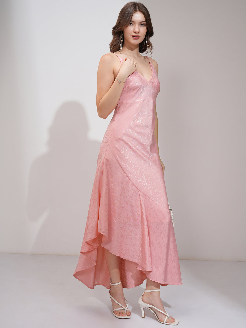 Tokyo Talkies Women Pink Self Design Maxi Dress - Pink - Image 6