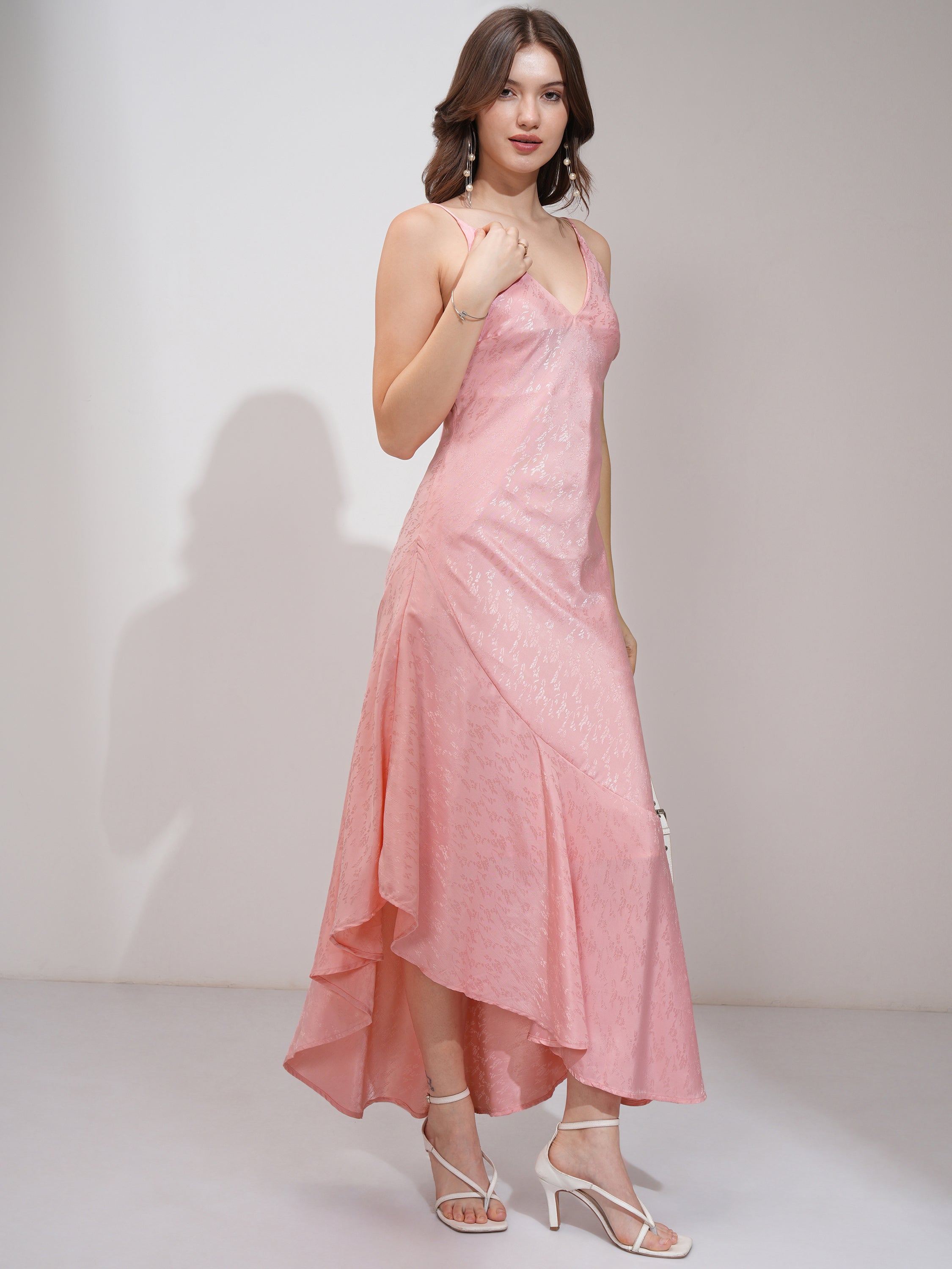 Tokyo Talkies Women Pink Self Design Maxi Dress - Pink - Image 6