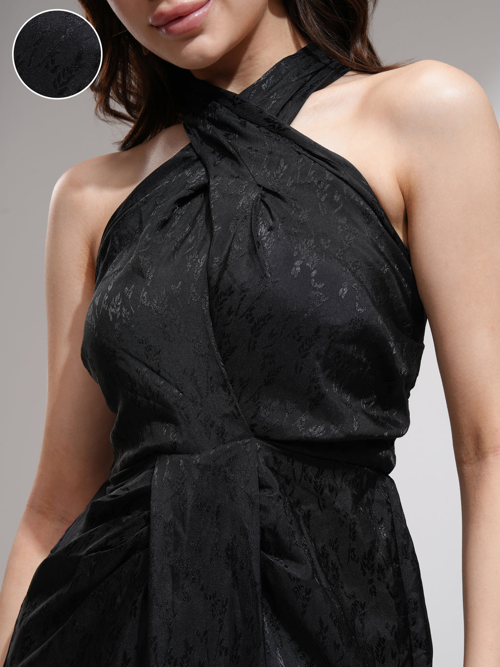 Tokyo Talkies Women Black Self Design Wrap Dress - Black - Image 5