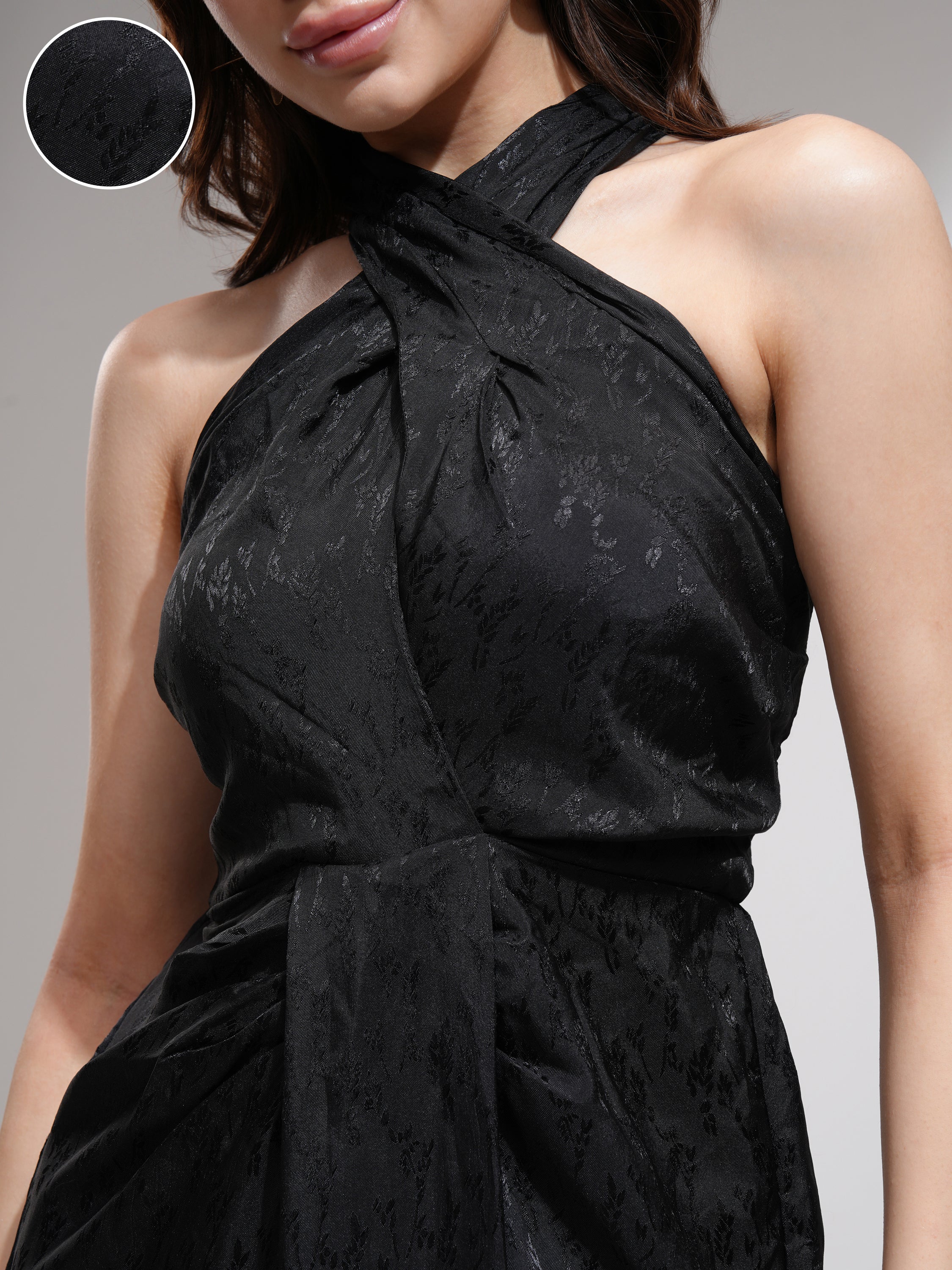 Tokyo Talkies Women Black Self Design Wrap Dress - Black - Image 5