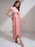 Tokyo Talkies Women Pink Self Design Wrap Dress - Pink - Image 1