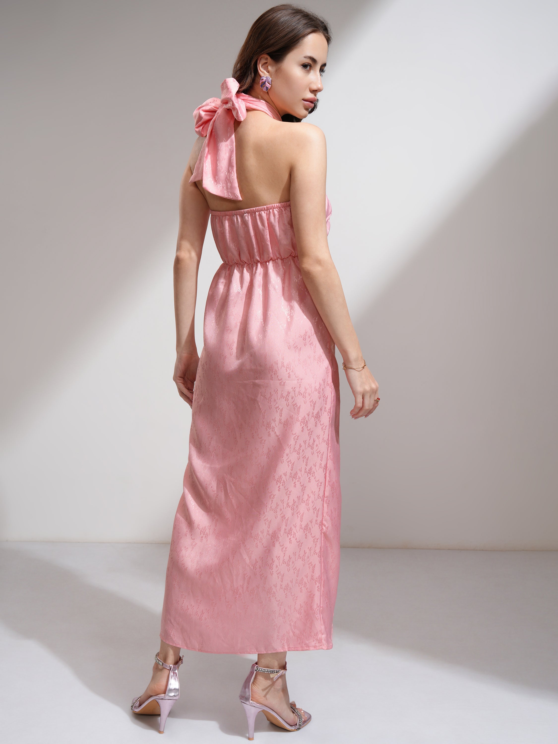Tokyo Talkies Women Pink Self Design Wrap Dress - Pink - Image 3