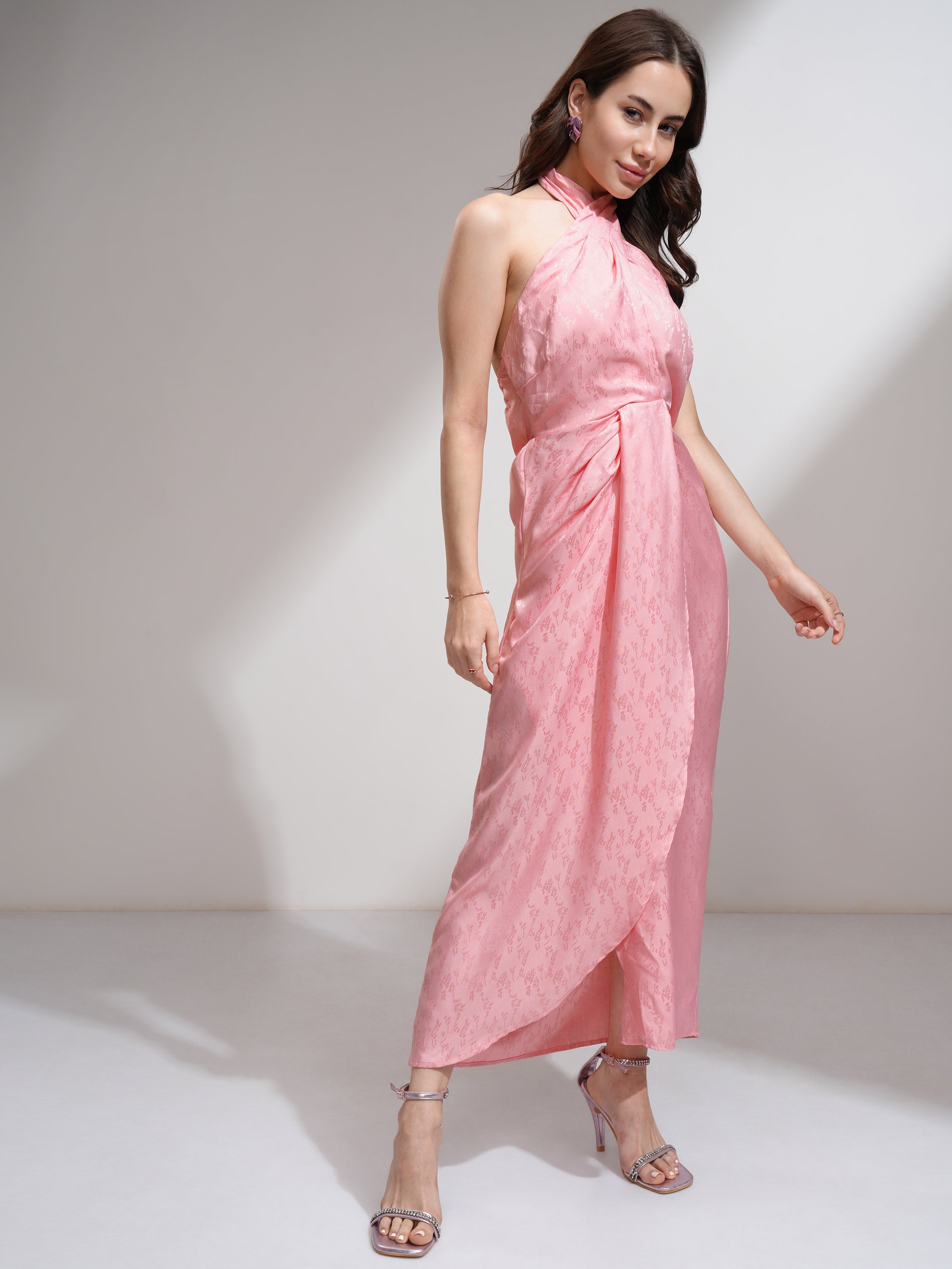 Tokyo Talkies Women Pink Self Design Wrap Dress - Pink - Image 4