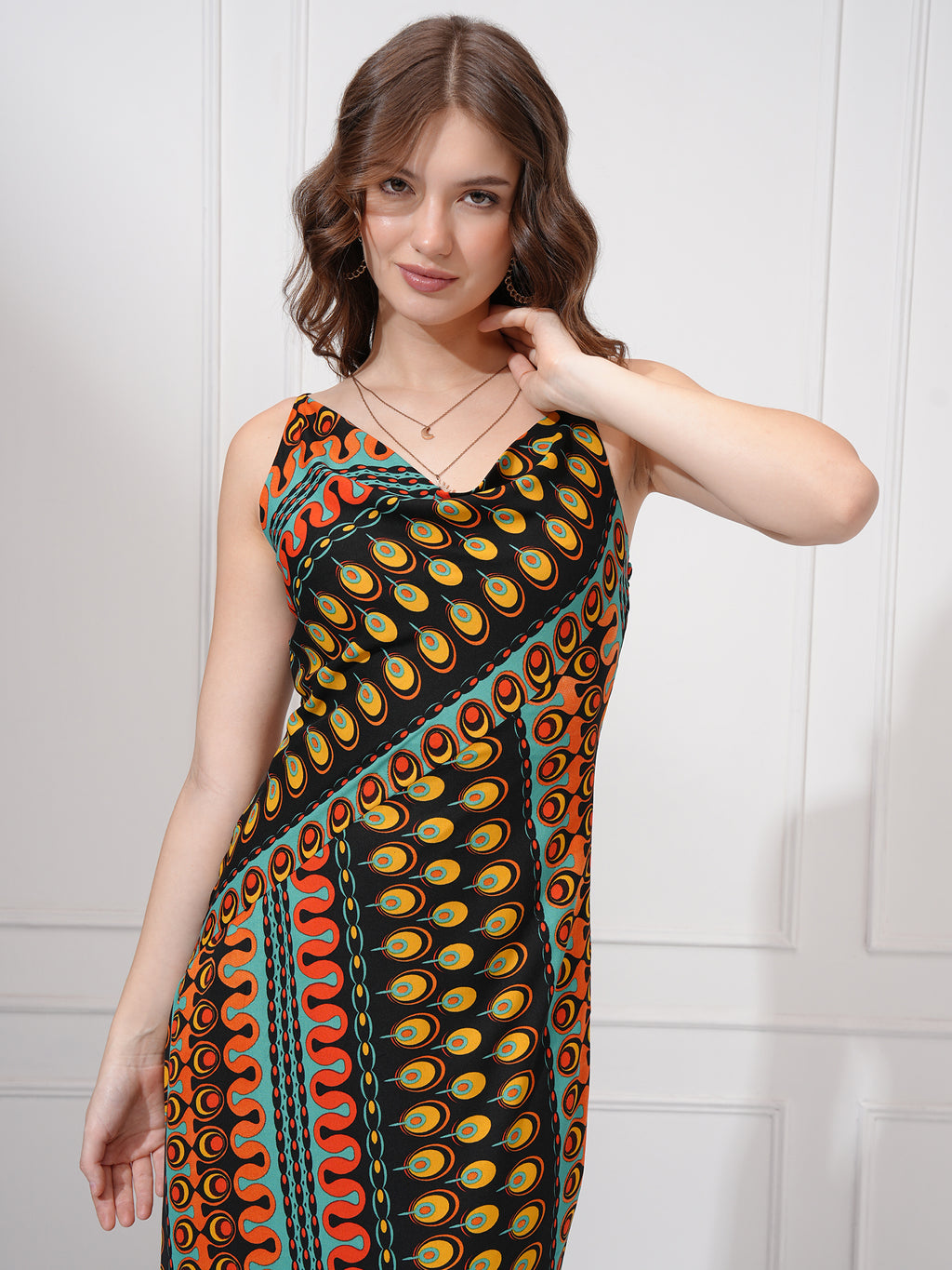 Tokyo Talkies Women Black Printed Fit and Flare Dress - Black - Image 1