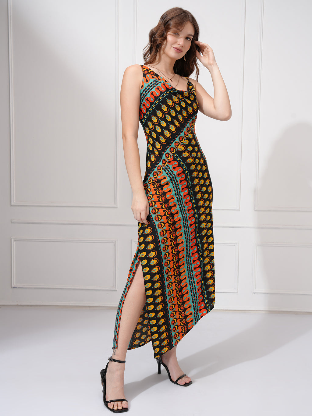 Tokyo Talkies Women Black Printed Fit and Flare Dress - Black - Image 6