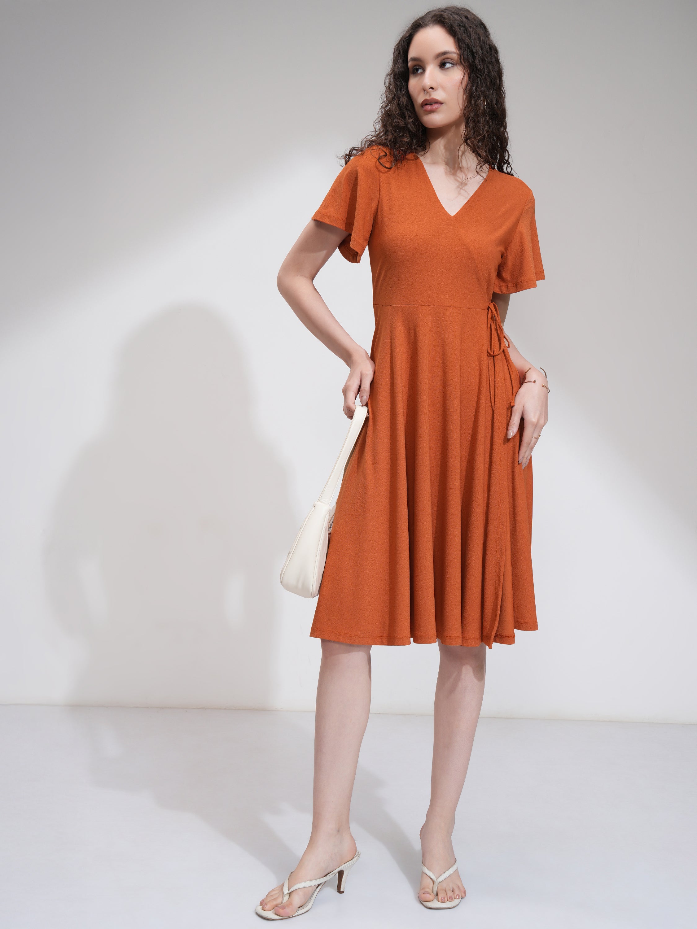 Tokyo Talkies Women Rust Solid Wrap Dress - Rust - Image 2