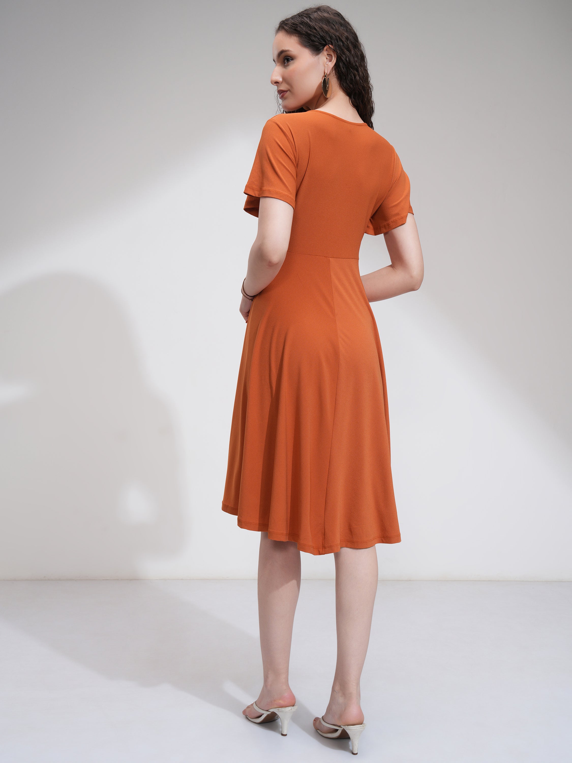 Tokyo Talkies Women Rust Solid Wrap Dress - Rust - Image 3