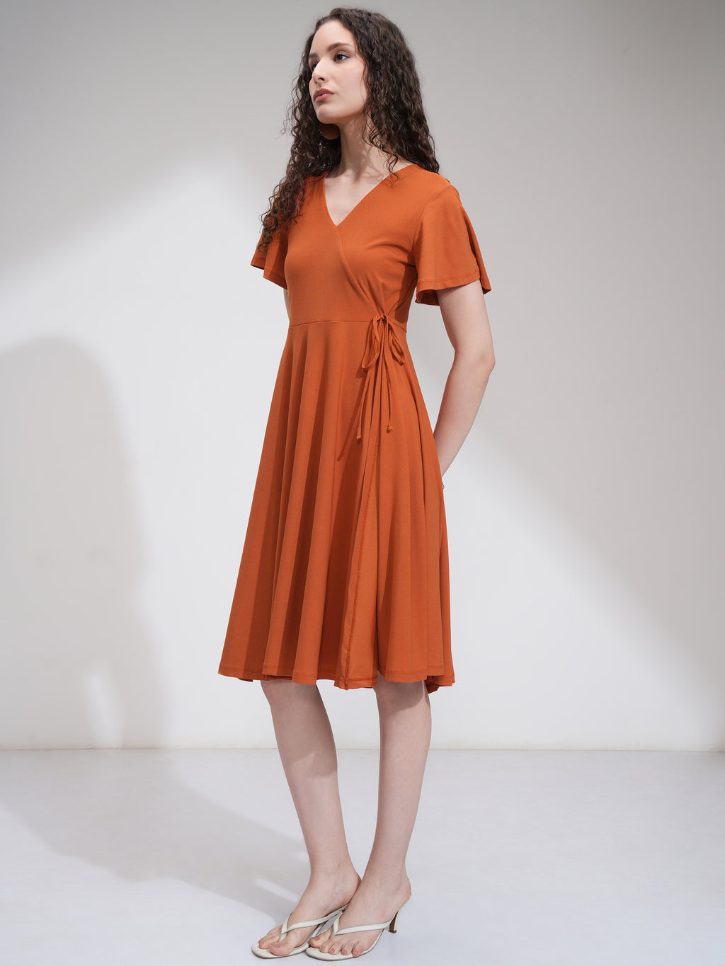 Tokyo Talkies Women Rust Solid Wrap Dress - Rust - Image 4
