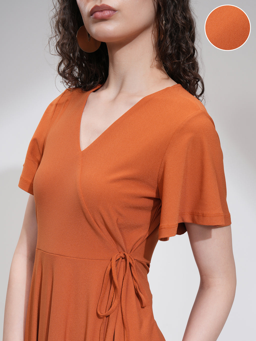 Tokyo Talkies Women Rust Solid Wrap Dress - Rust - Image 5