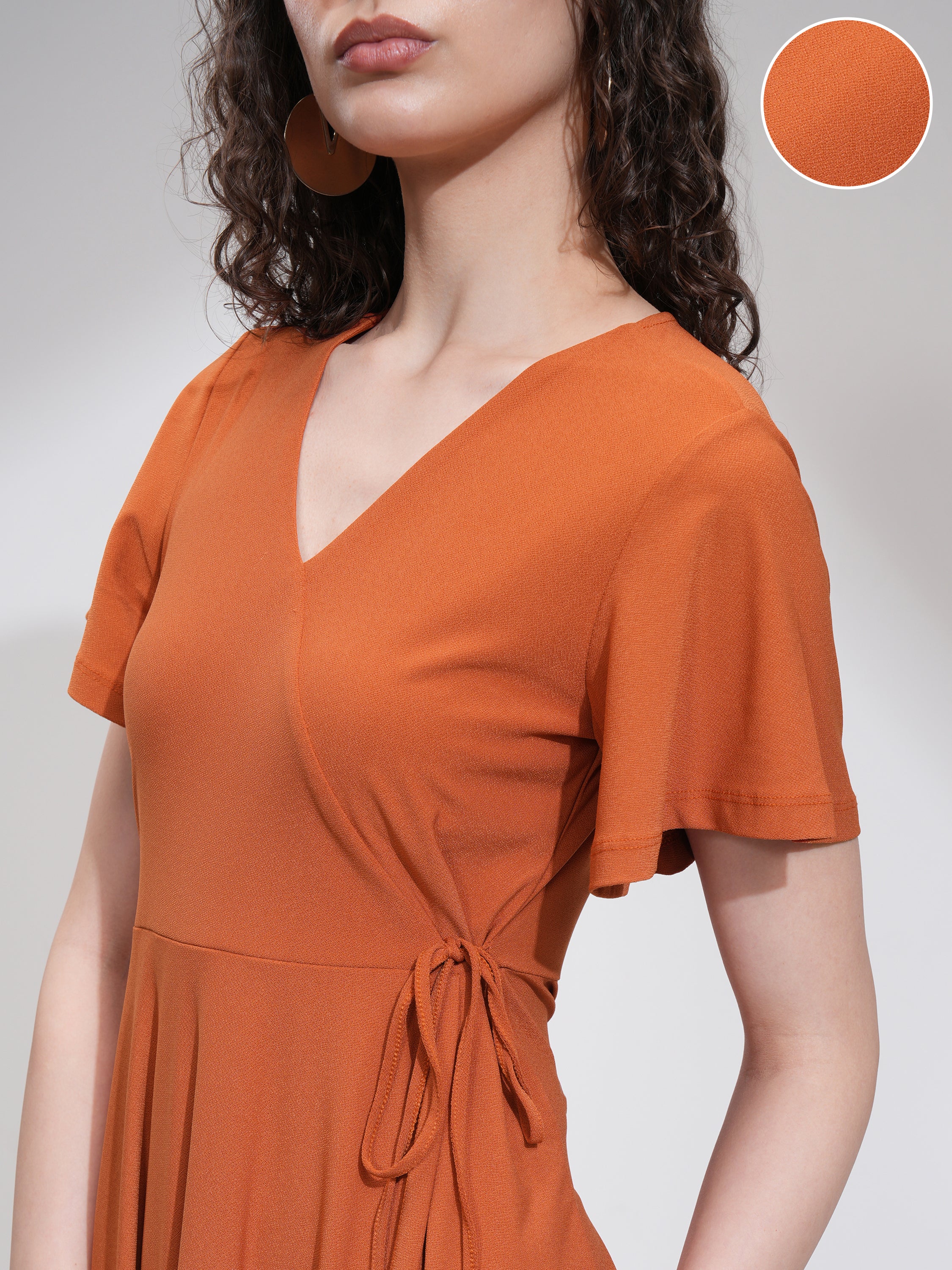 Tokyo Talkies Women Rust Solid Wrap Dress - Rust - Image 5
