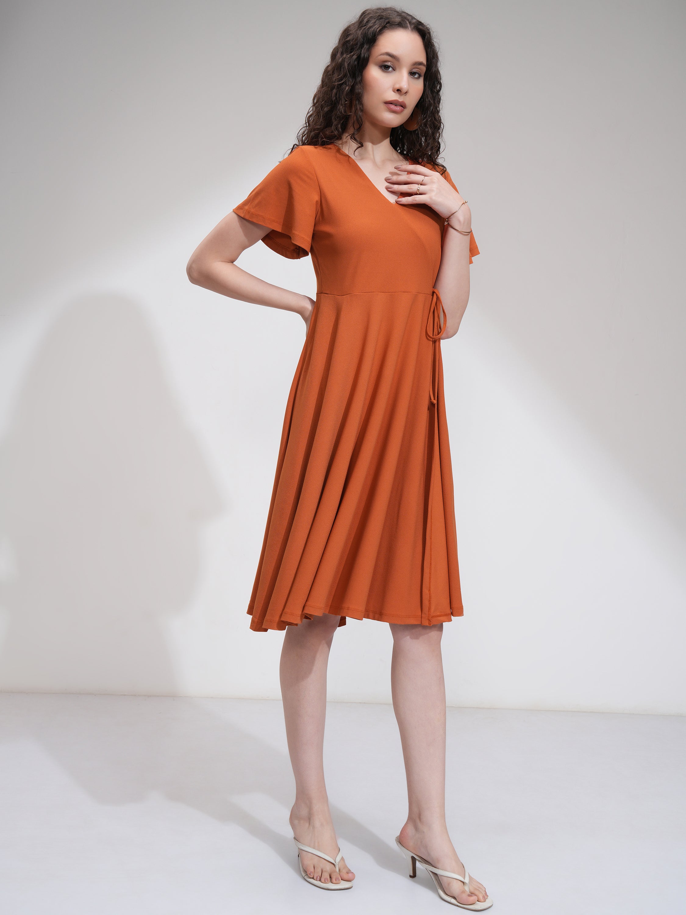 Tokyo Talkies Women Rust Solid Wrap Dress - Rust - Image 6