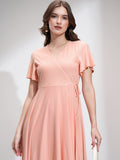 Tokyo Talkies Women Peach Solid Fit And Flare Dress - Peach - Image 1