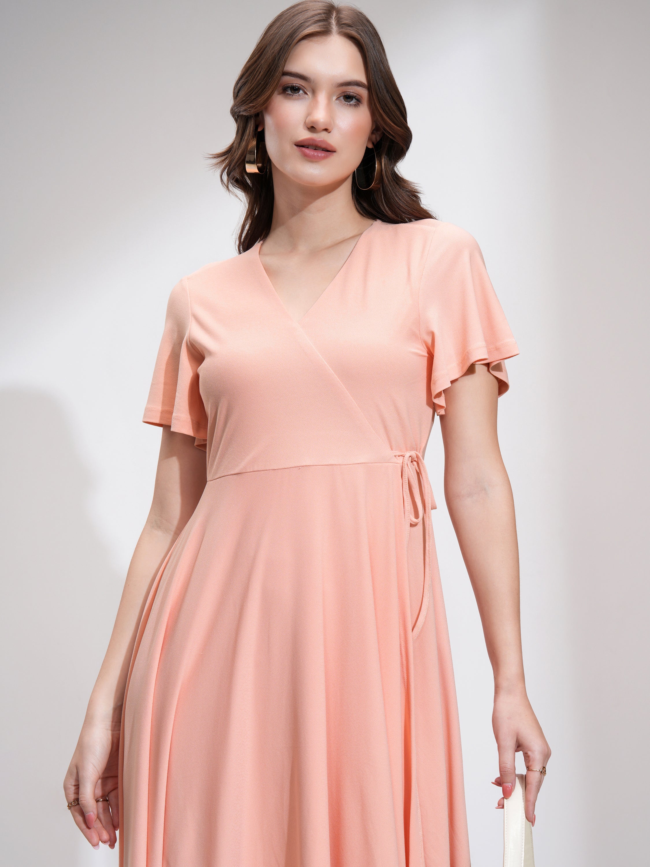 Tokyo Talkies Women Peach Solid Fit And Flare Dress - Peach - Image 1