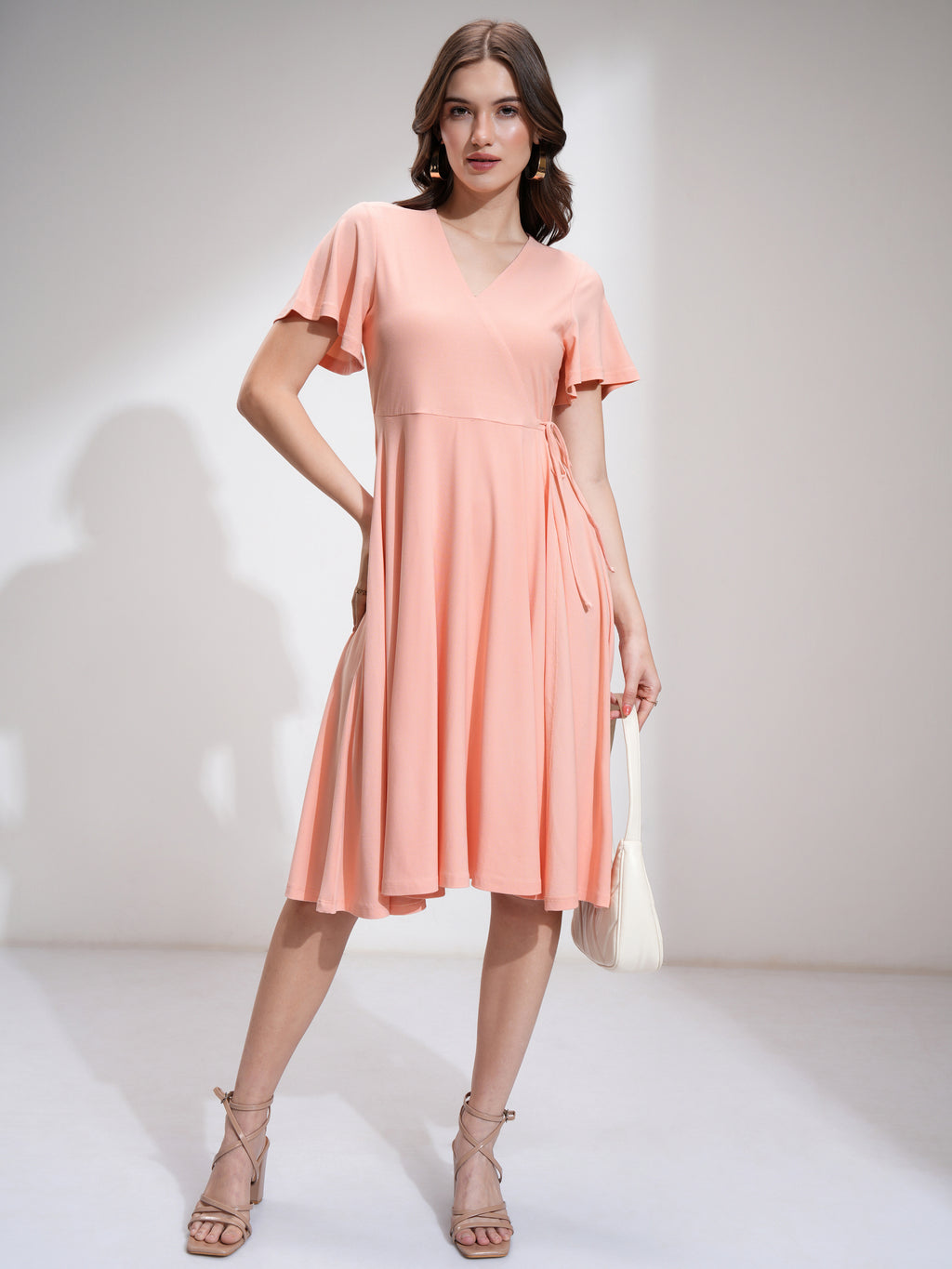Tokyo Talkies Women Peach Solid Fit And Flare Dress - Peach - Image 2