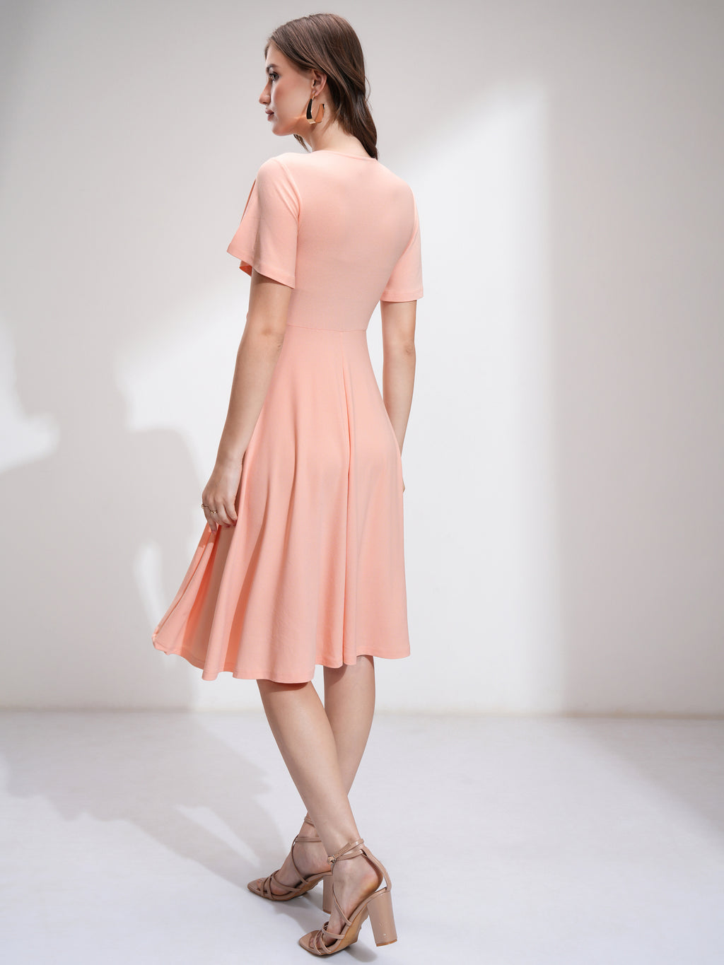 Tokyo Talkies Women Peach Solid Fit And Flare Dress - Peach - Image 3