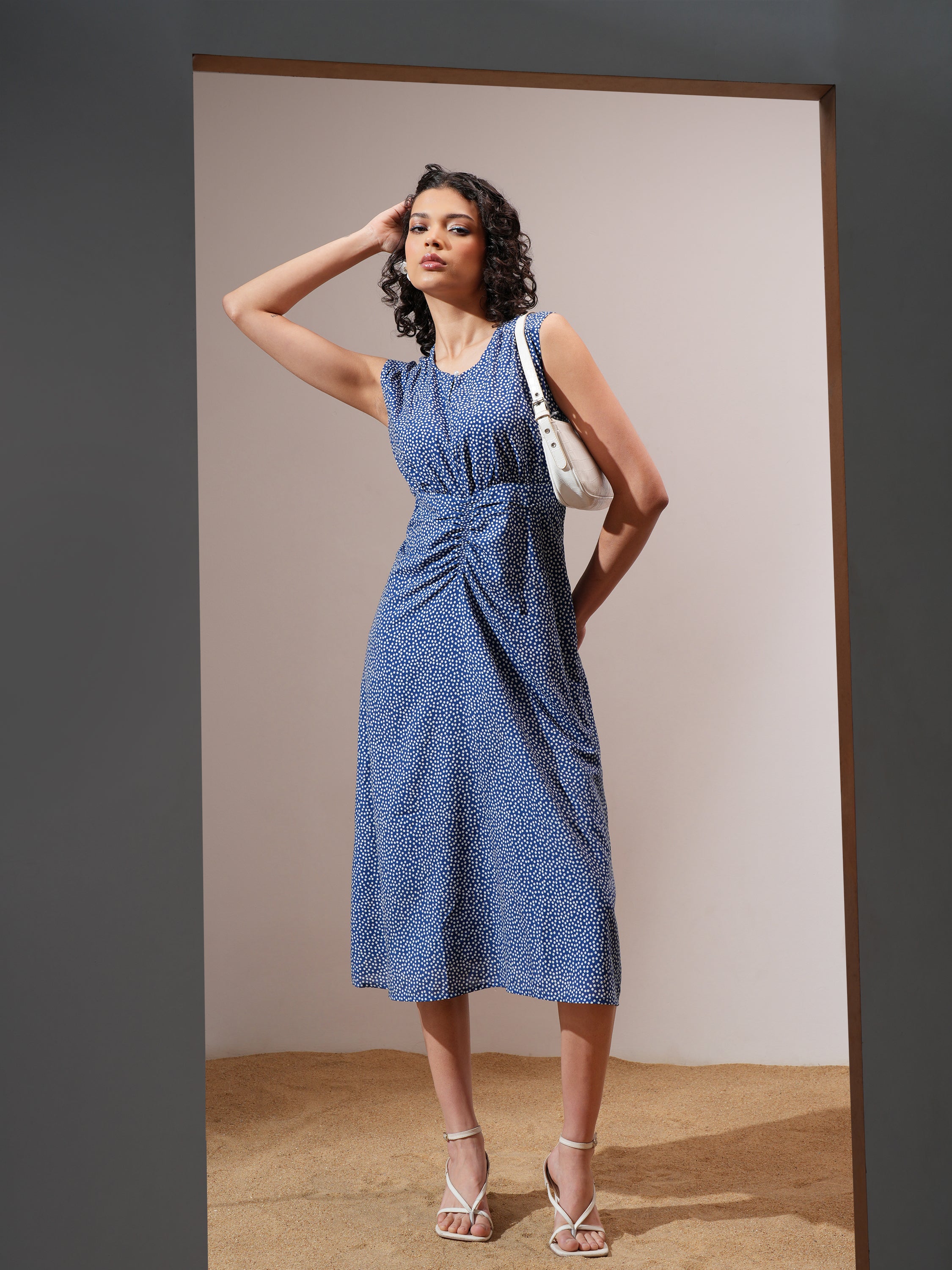 Tokyo Talkies Women Navy Blue Printed A-Line Dress - Navy Blue - Image 2