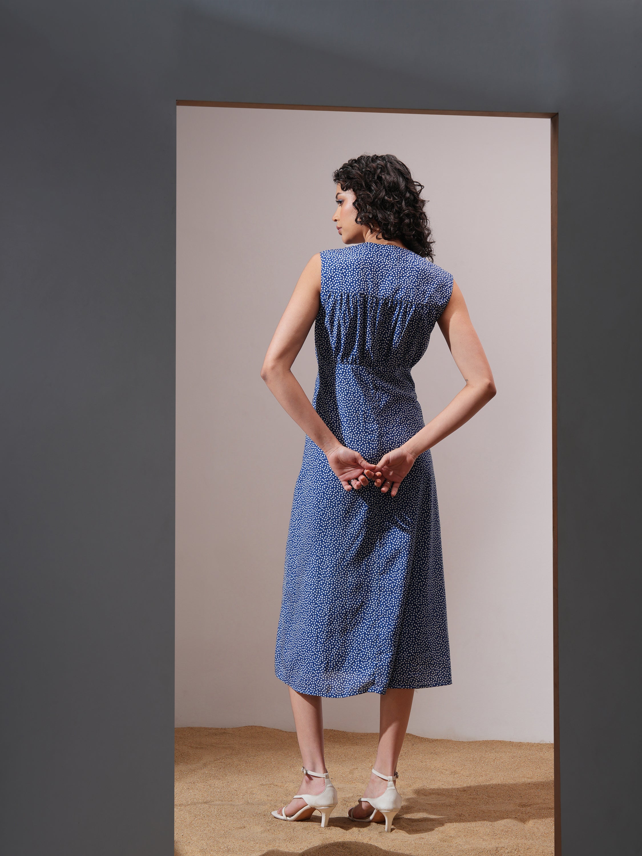 Tokyo Talkies Women Navy Blue Printed A-Line Dress - Navy Blue - Image 3