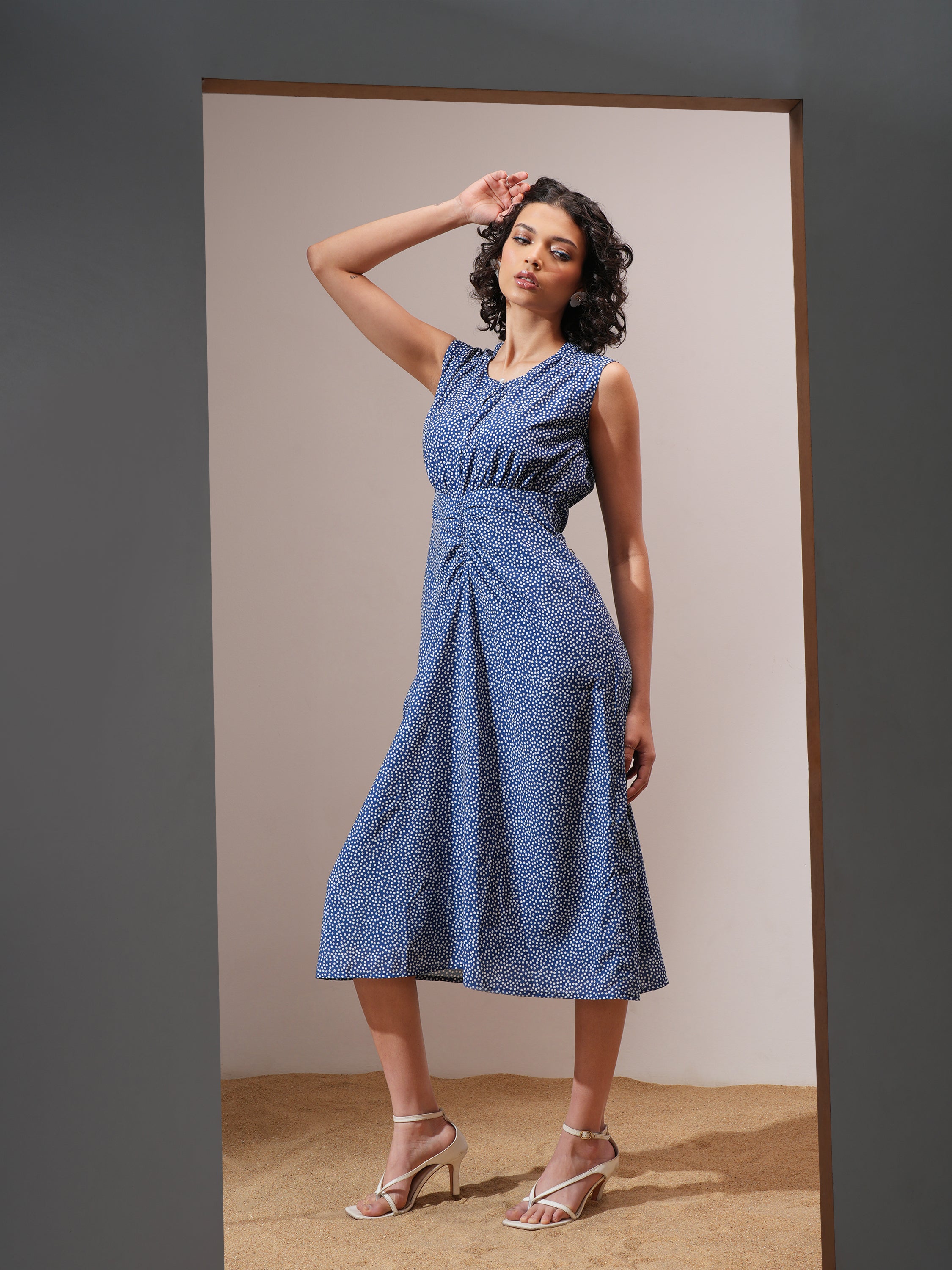 Tokyo Talkies Women Navy Blue Printed A-Line Dress - Navy Blue - Image 4
