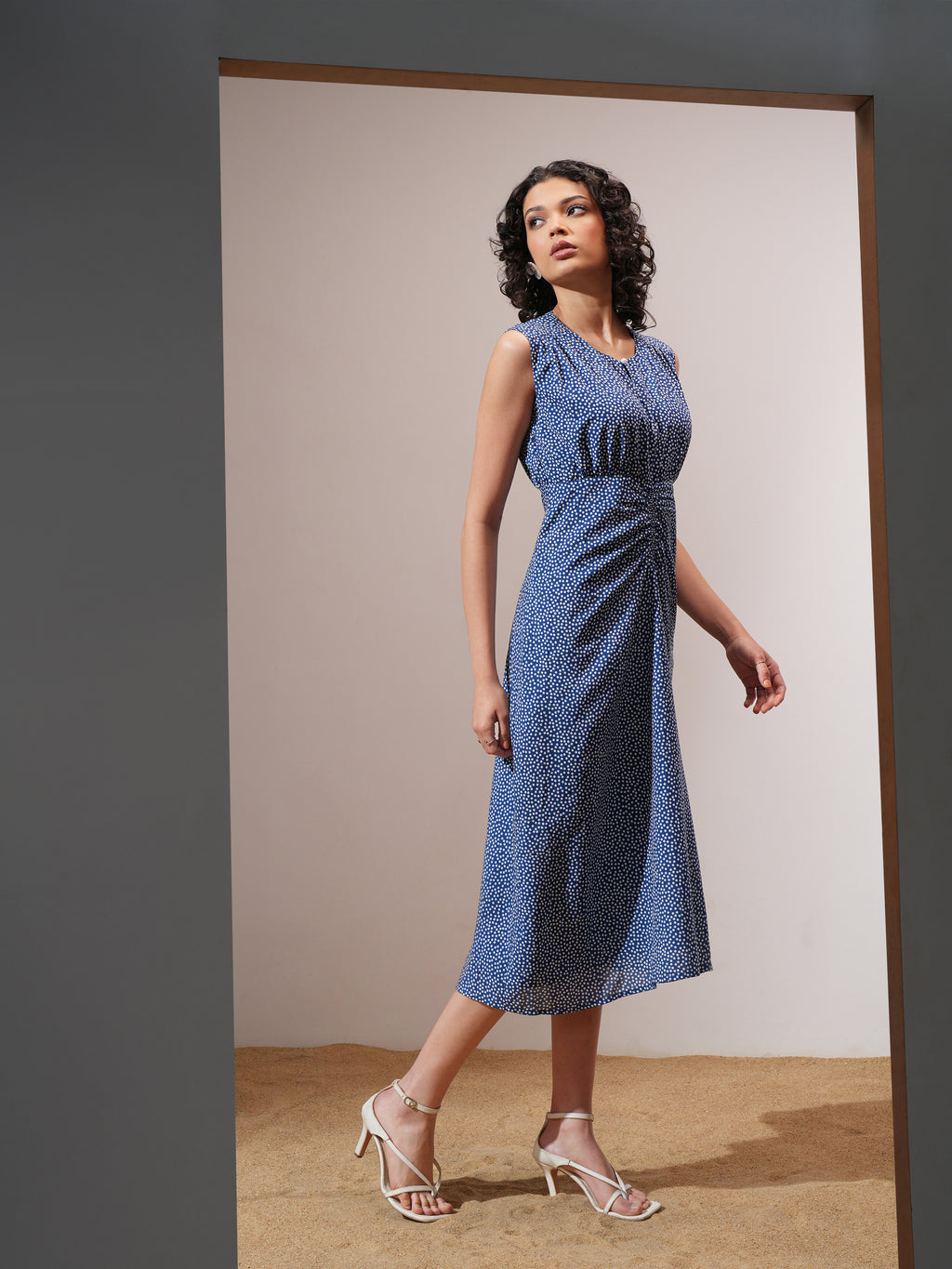 Tokyo Talkies Women Navy Blue Printed A-Line Dress - Navy Blue - Image 6