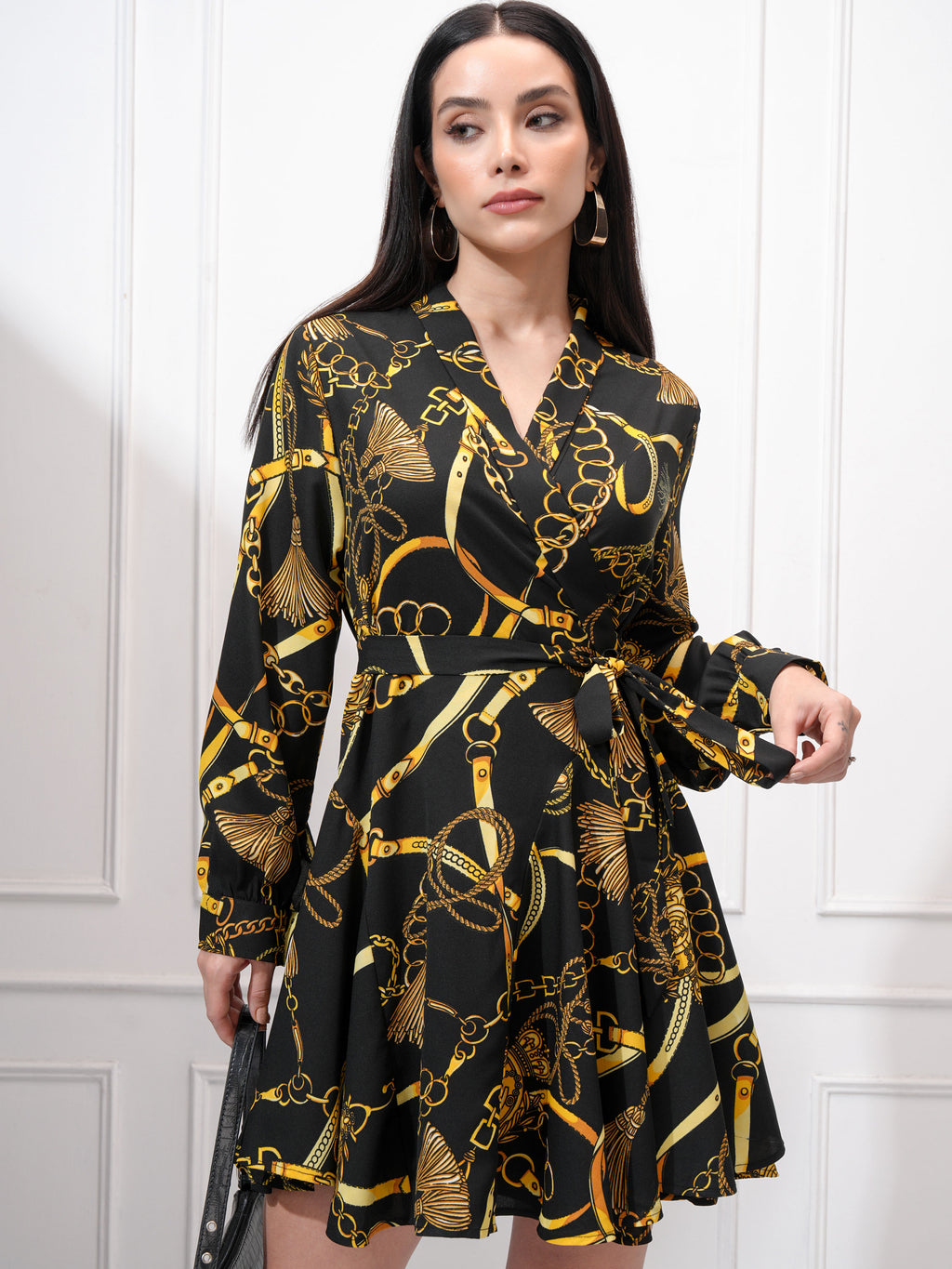 Tokyo Talkies Women Black Printed Wrap Dress - Black - Image 1