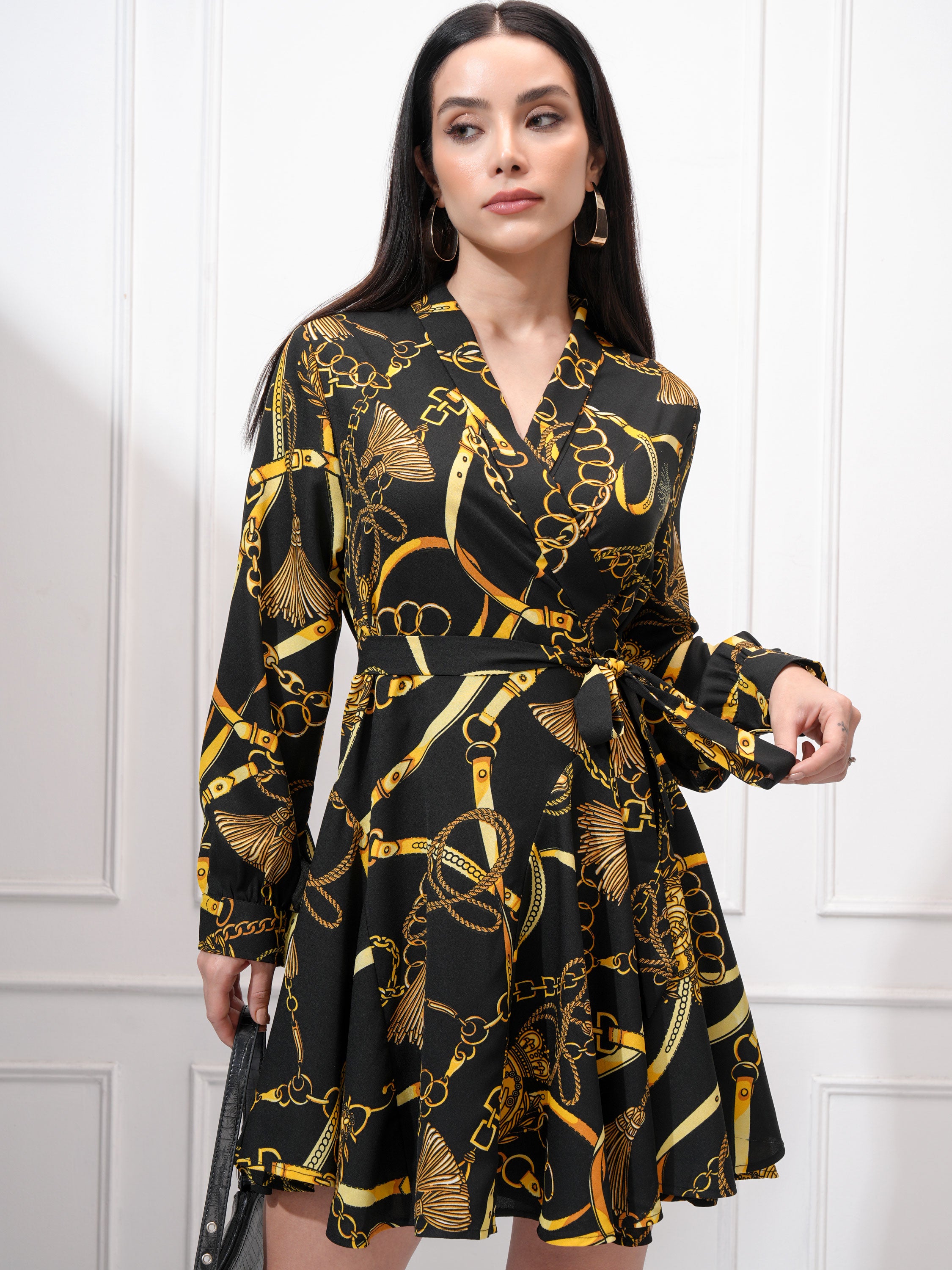 Tokyo Talkies Women Black Printed Wrap Dress - Black - Image 1