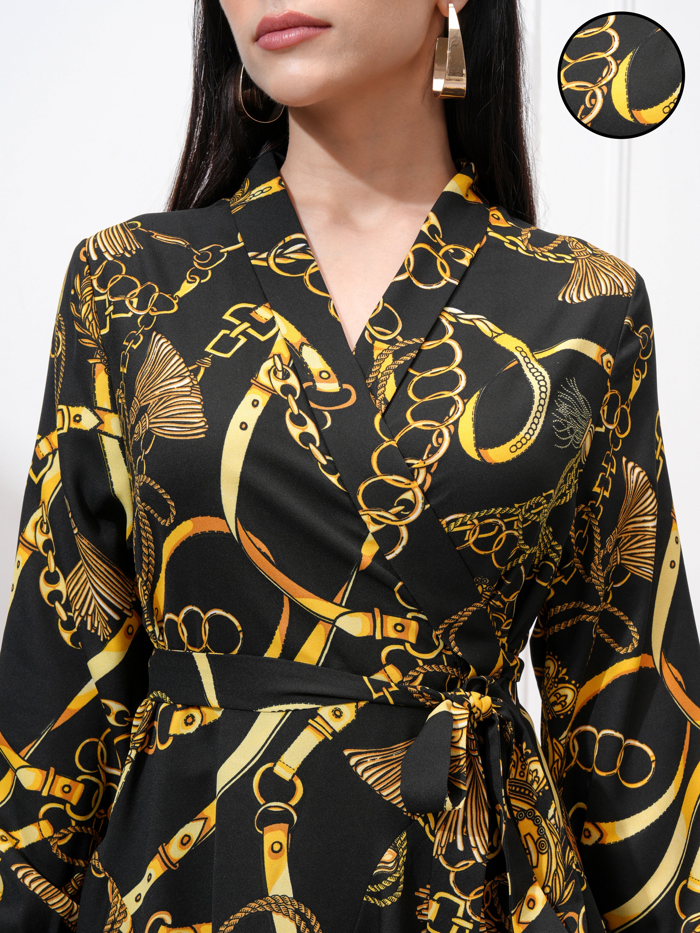 Tokyo Talkies Women Black Printed Wrap Dress - Black - Image 5
