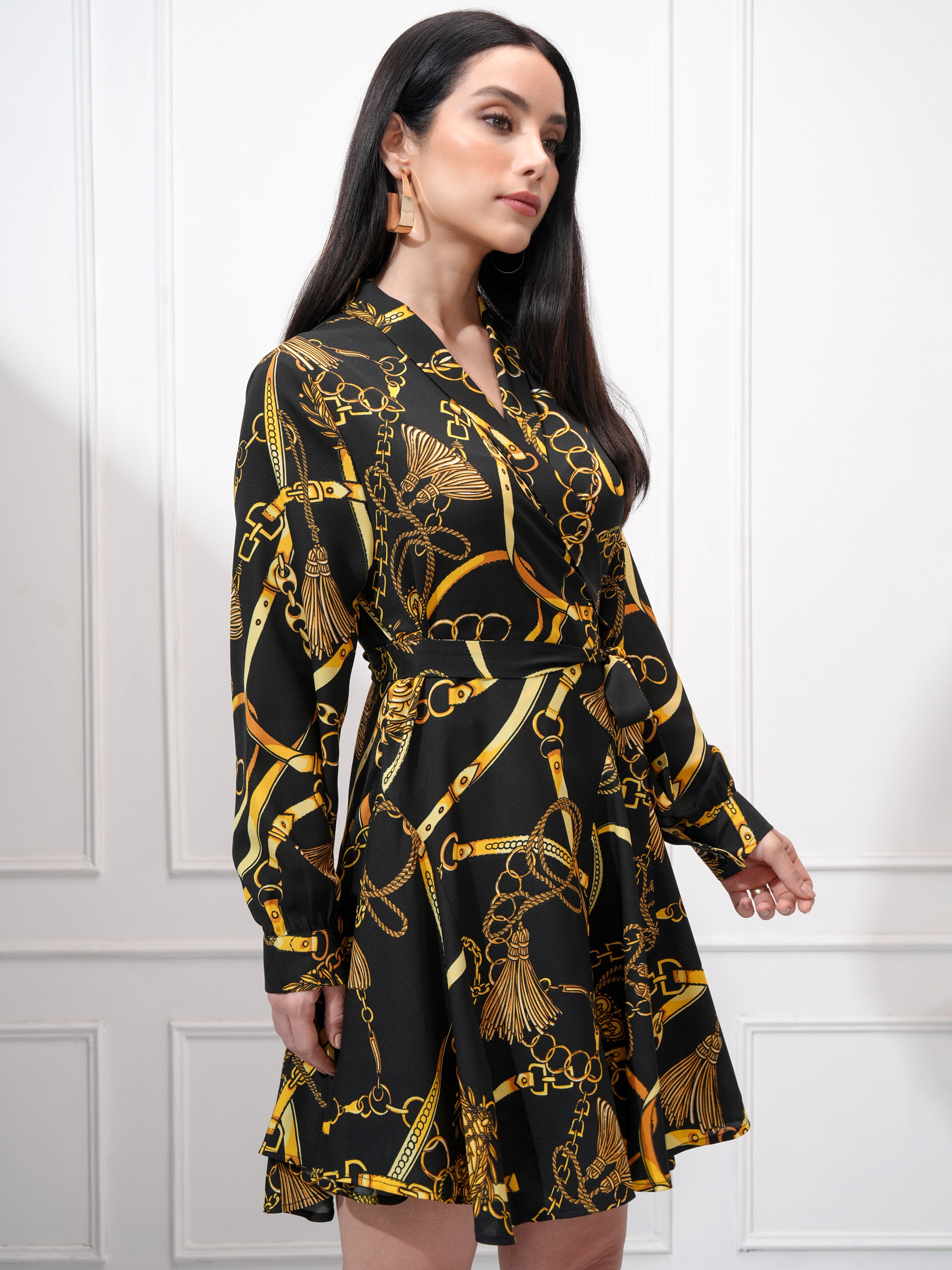 Tokyo Talkies Women Black Printed Wrap Dress - Black - Image 6