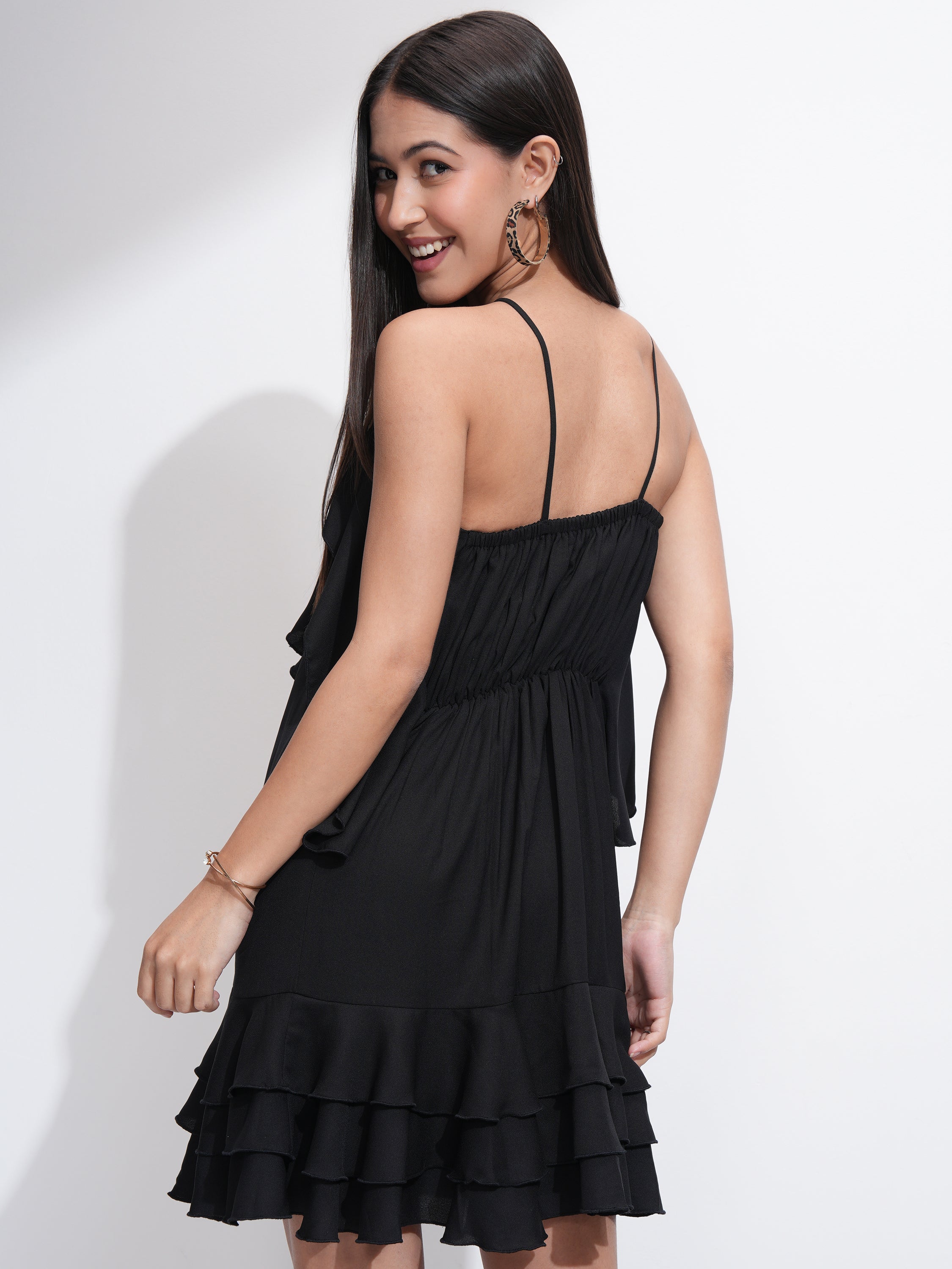 Tokyo Talkies Women Black Solid A-Line Dress - Black - Image 3